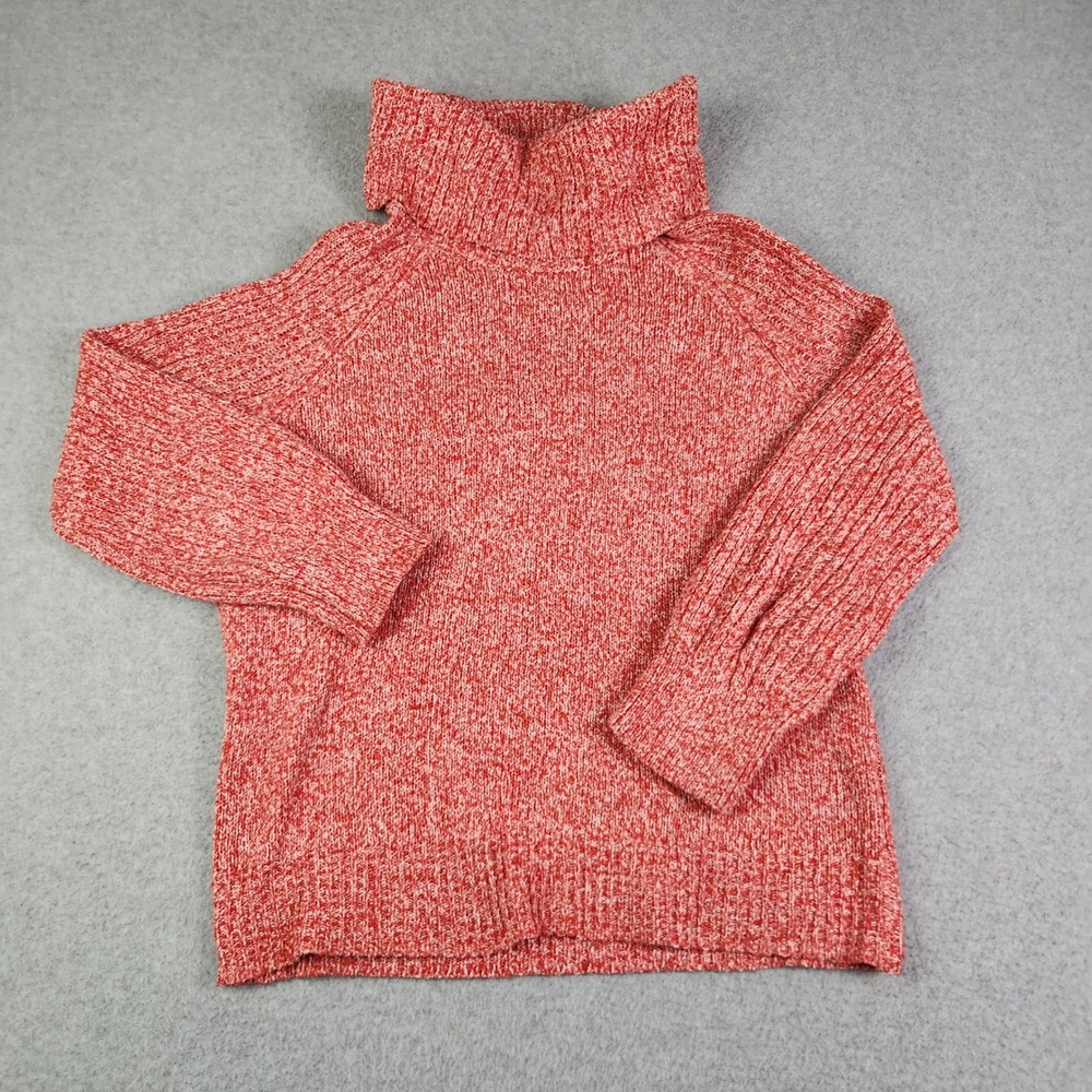 Nine West Sweater Women M Red White Marl Chunky Knit Stretch Turtleneck Pullover